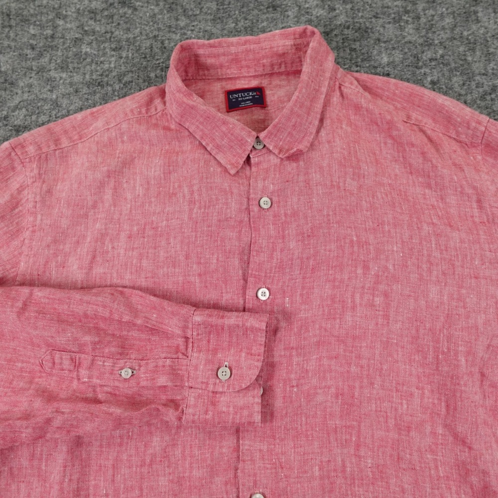 UNTUCKit Shirt Mens 2XL Red Linen Long Sleeve Button Up Casual Lightweight‎